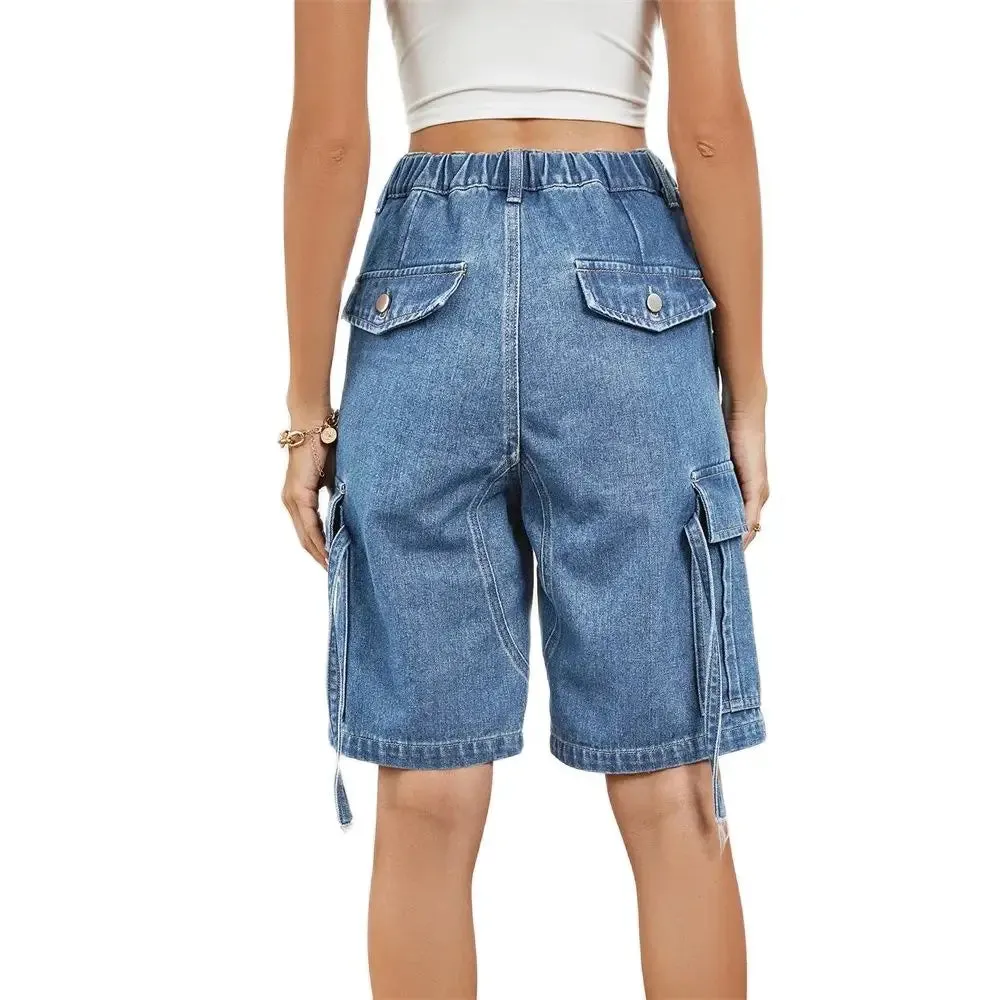 Belda® | Women'S Mid-Waist Stretch Denim Cargo Shorts