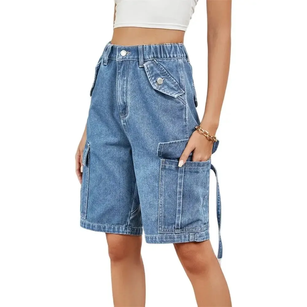 Belda® | Women'S Mid-Waist Stretch Denim Cargo Shorts