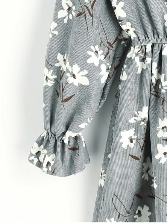 BerryBetty - Cute Floral Print Corduroy Dress
