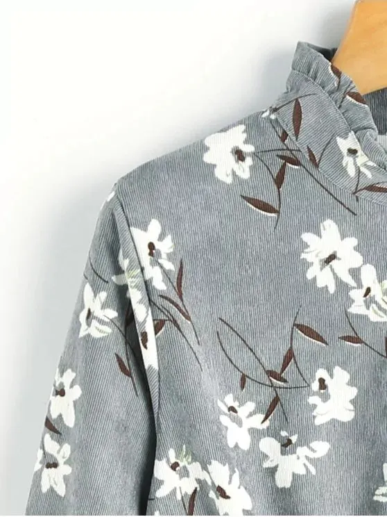 BerryBetty - Cute Floral Print Corduroy Dress