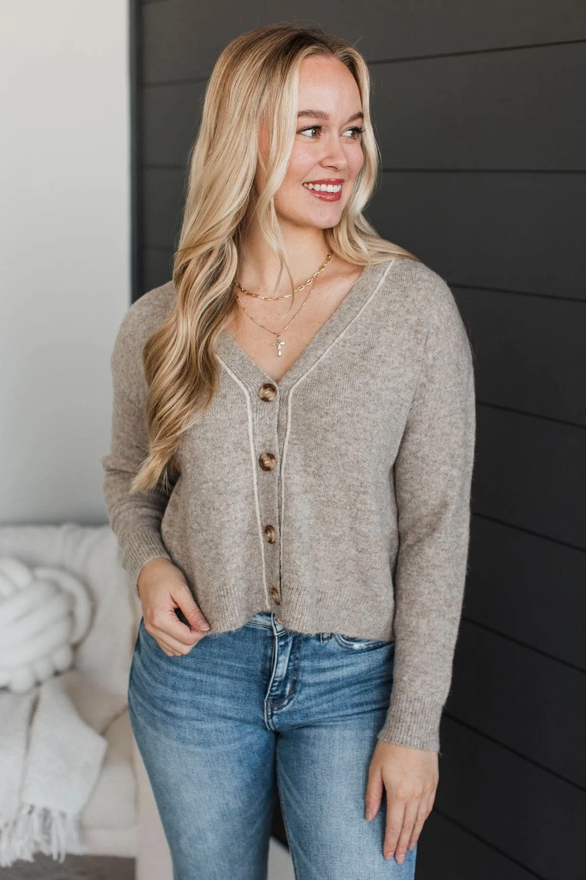 Best Efforts Knit Button Cardigan- Mushroom