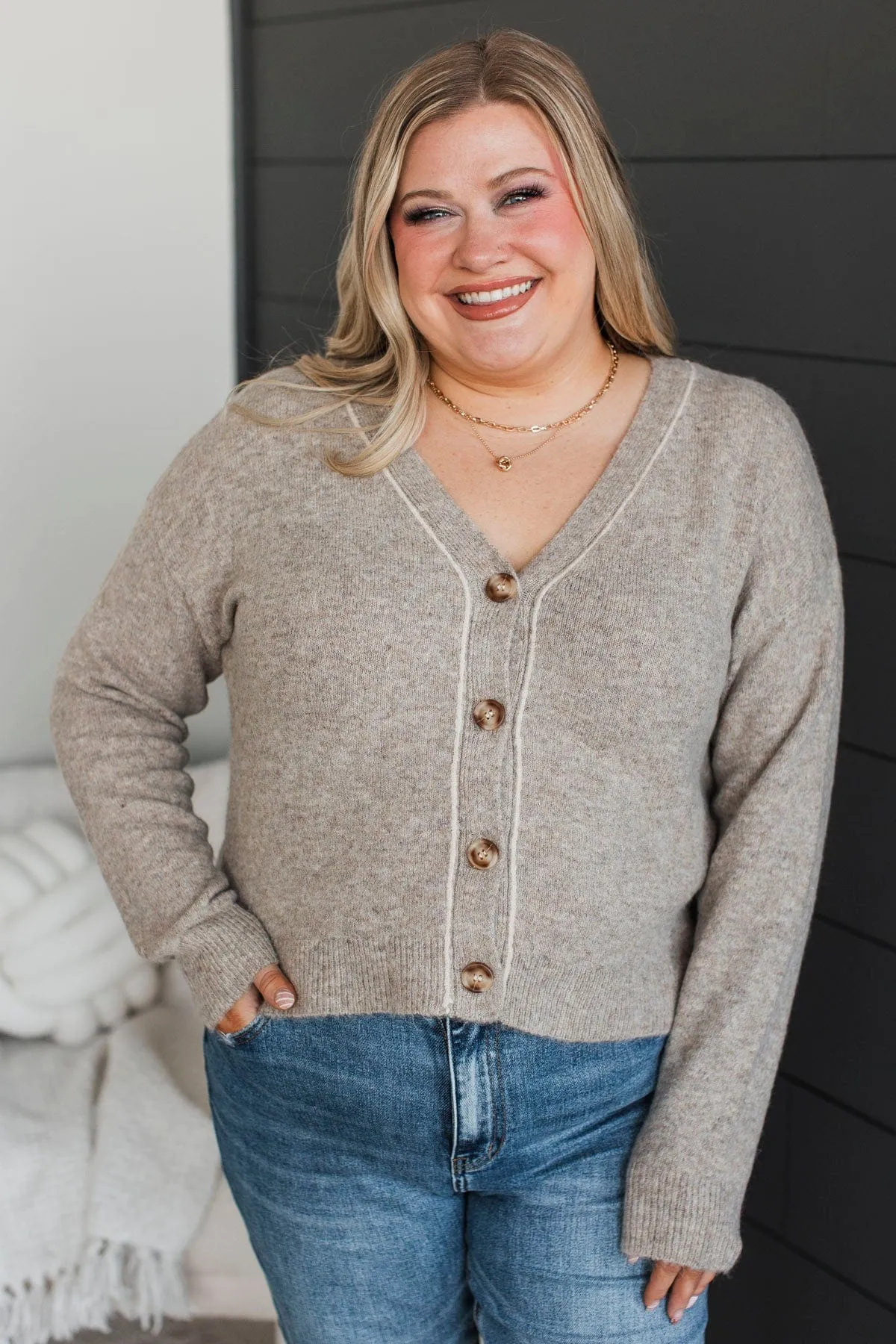 Best Efforts Knit Button Cardigan- Mushroom