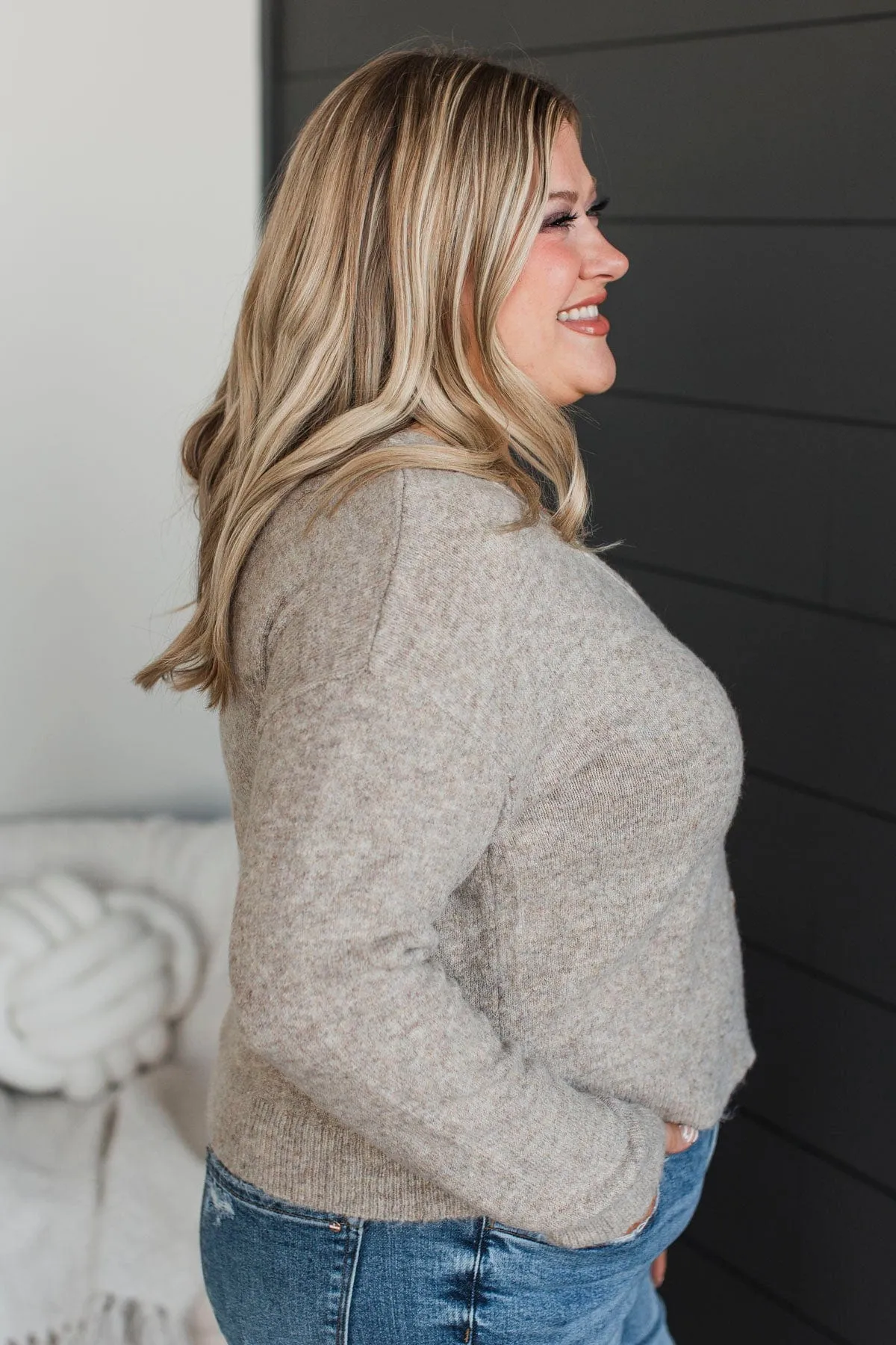Best Efforts Knit Button Cardigan- Mushroom