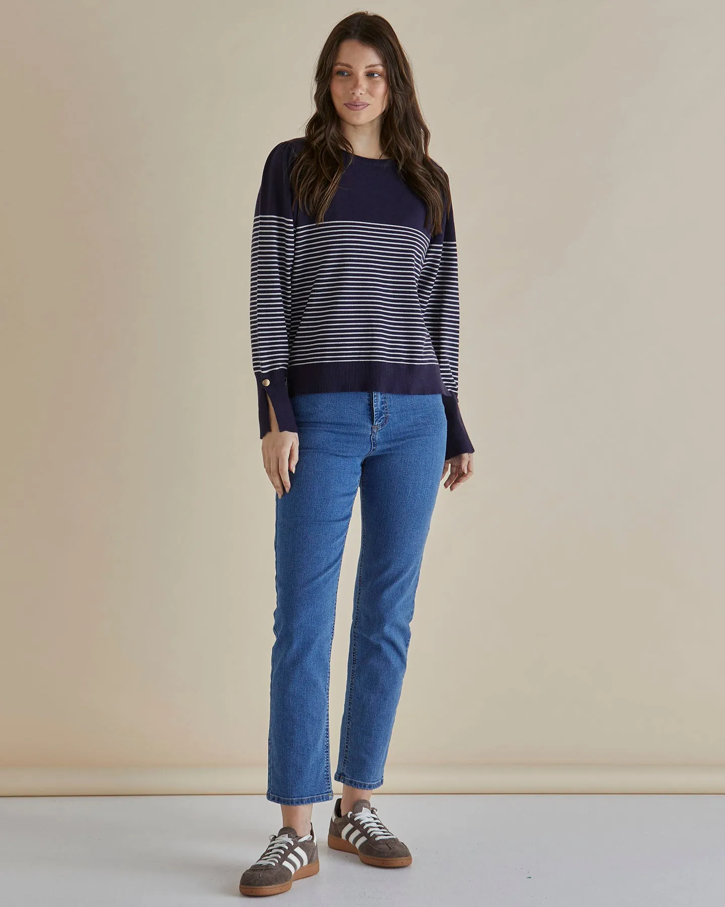 Betty Basics Colette Sweater - Dark Blue & Cream Stripe