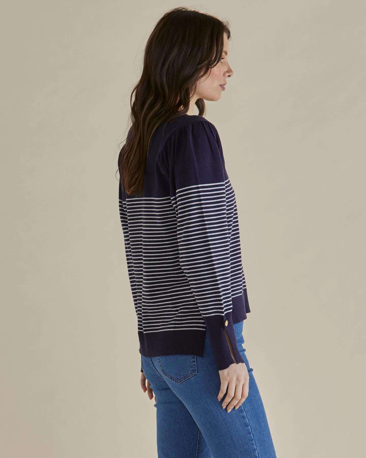 Betty Basics Colette Sweater - Dark Blue & Cream Stripe