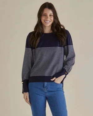 Betty Basics Colette Sweater - Dark Blue & Cream Stripe