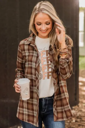 Big Expectations Plaid Button Top- Brown
