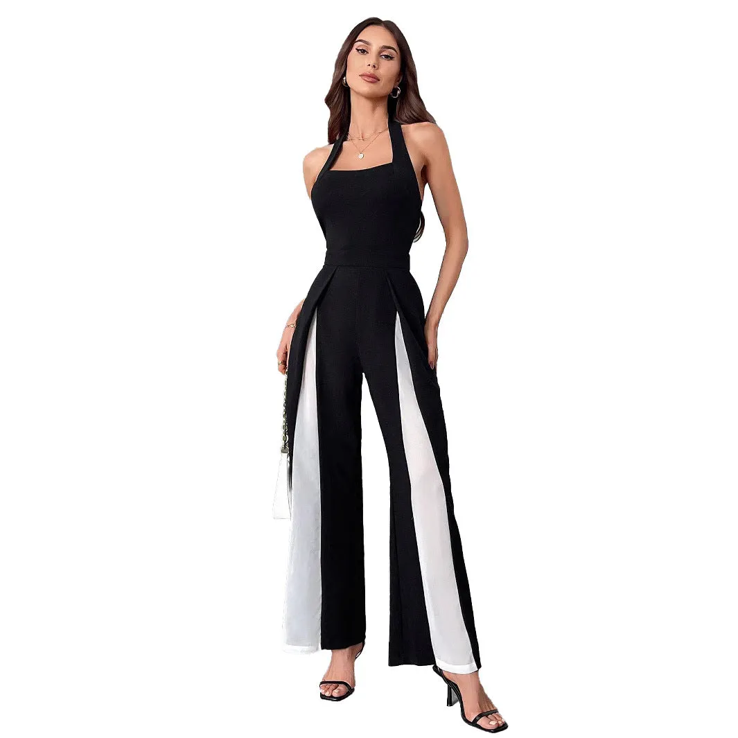 Black And White Halter Jumpsuit