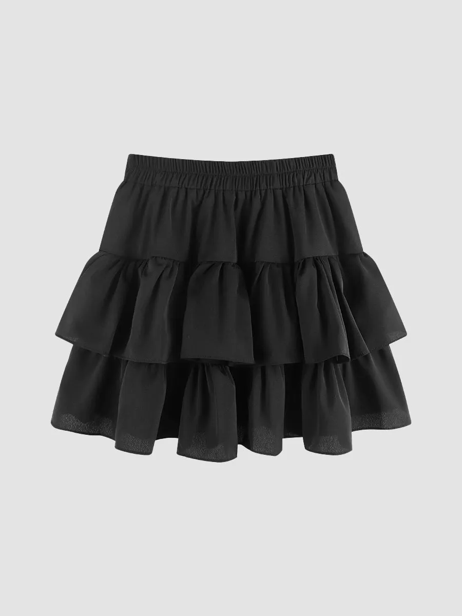 Black Double Hem A-line Skirt