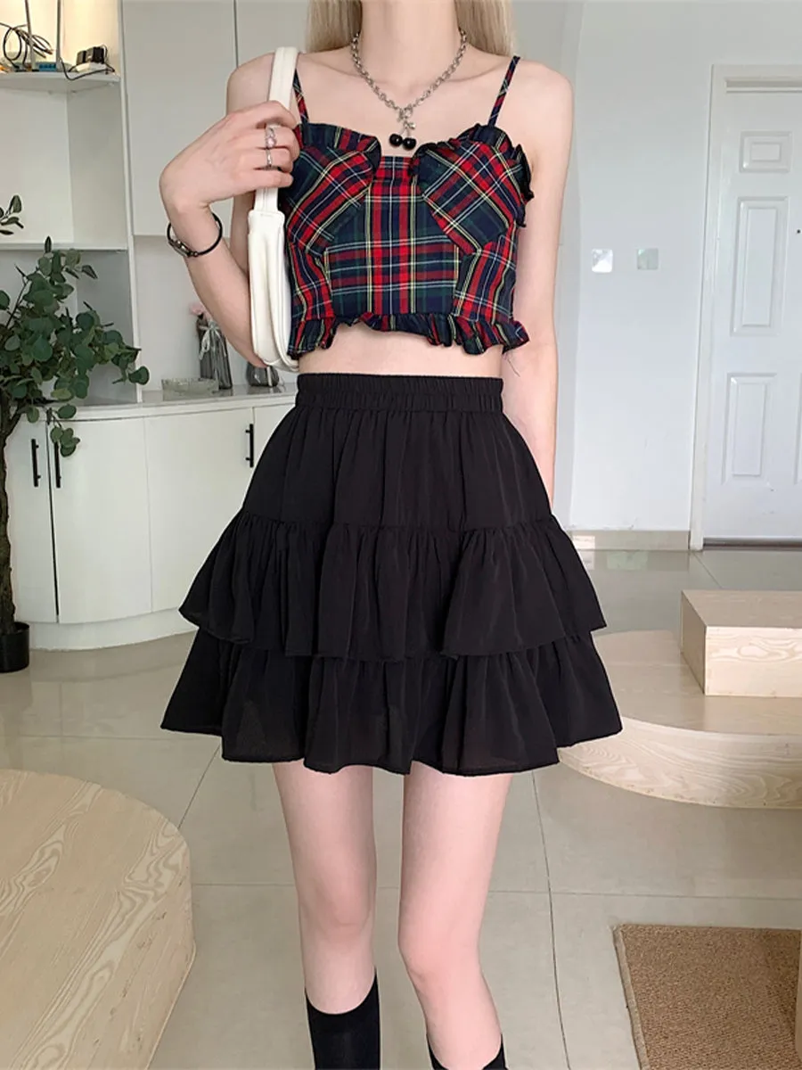 Black Double Hem A-line Skirt