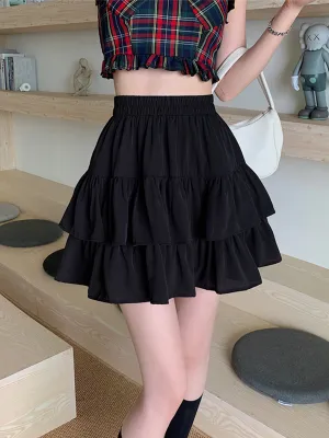 Black Double Hem A-line Skirt