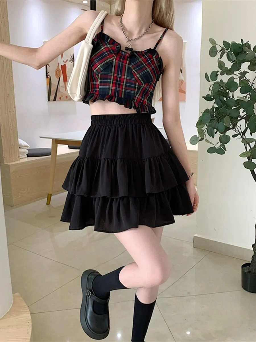 Black Double Hem A-line Skirt