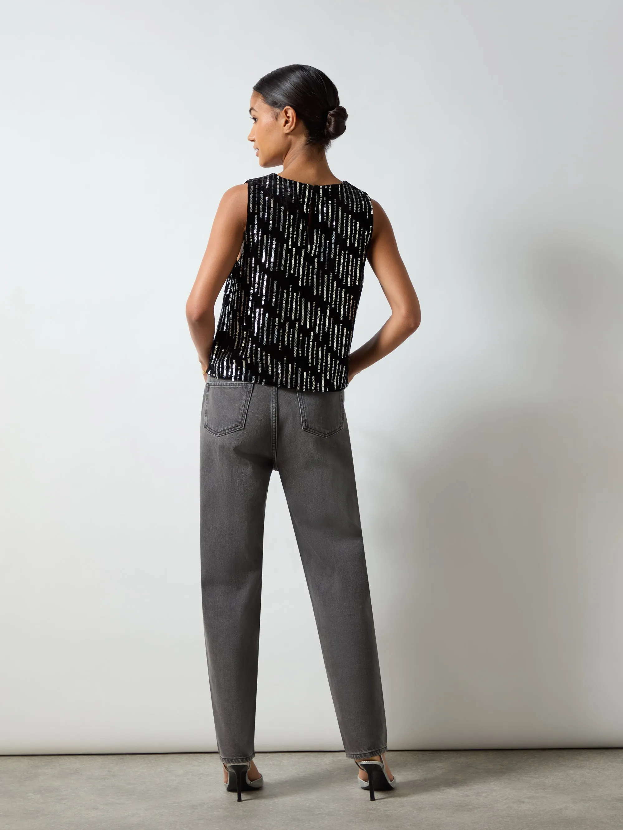 Black Embellished Velvet Shell Top