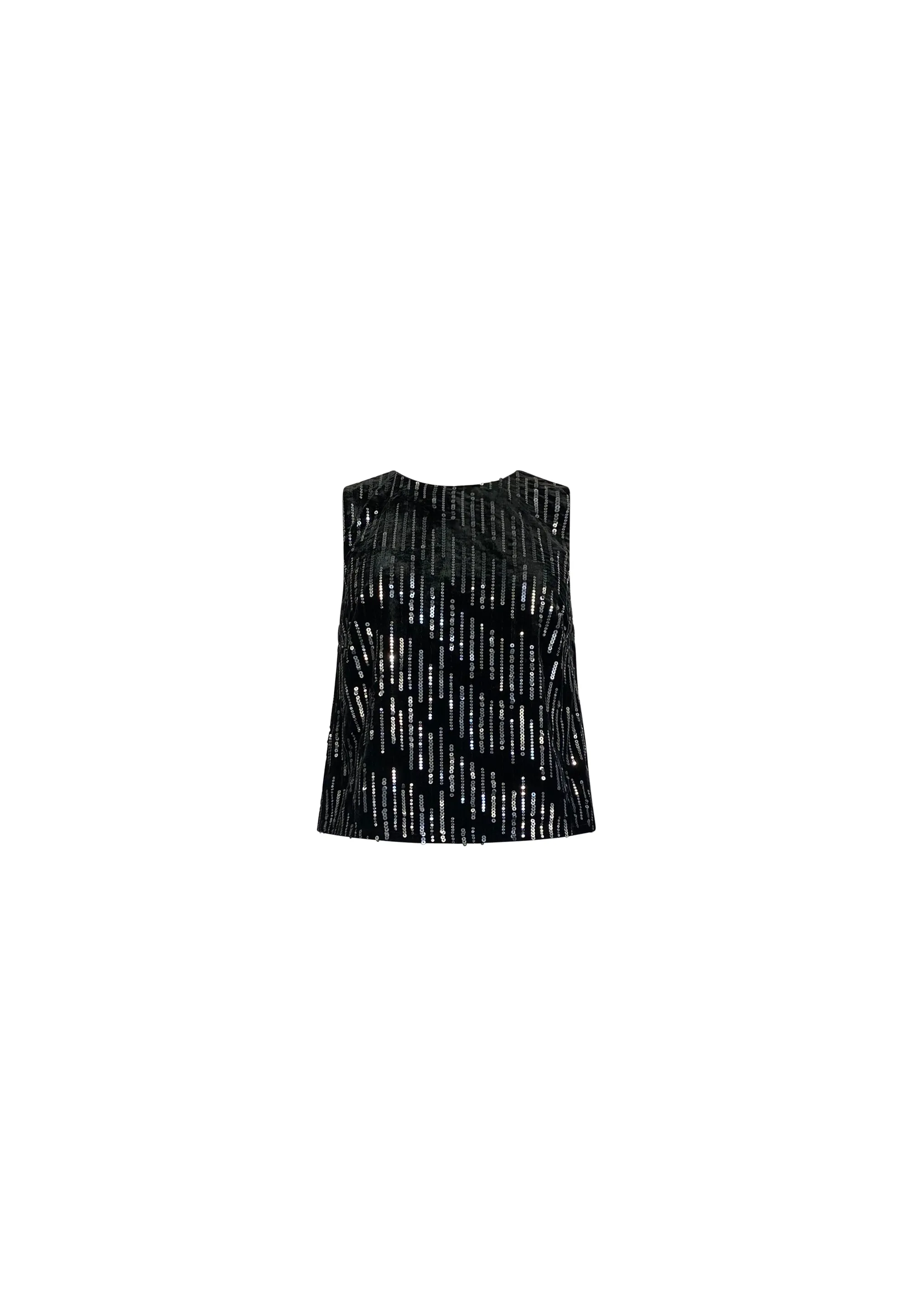 Black Embellished Velvet Shell Top