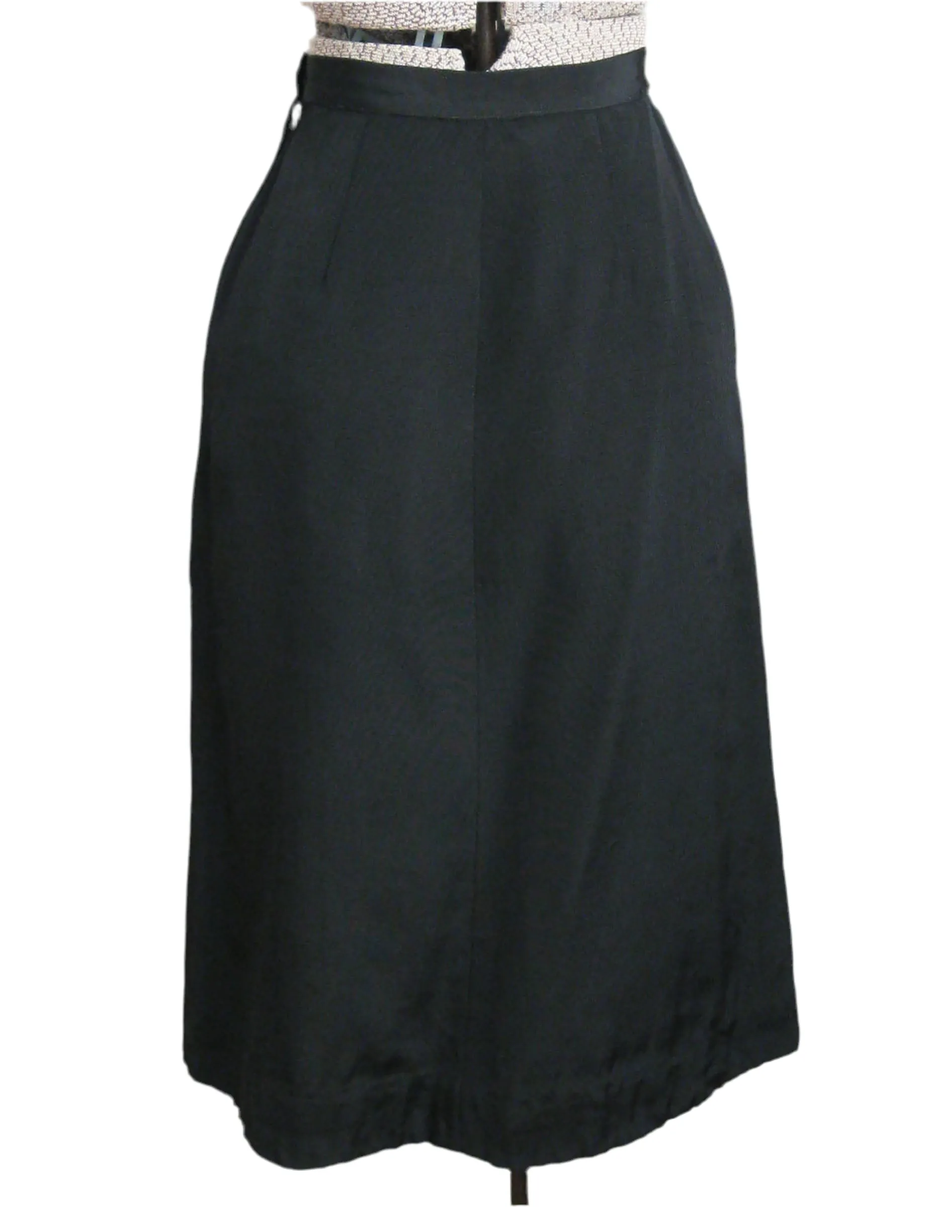 Black Faille 1940s A-Line Skirt