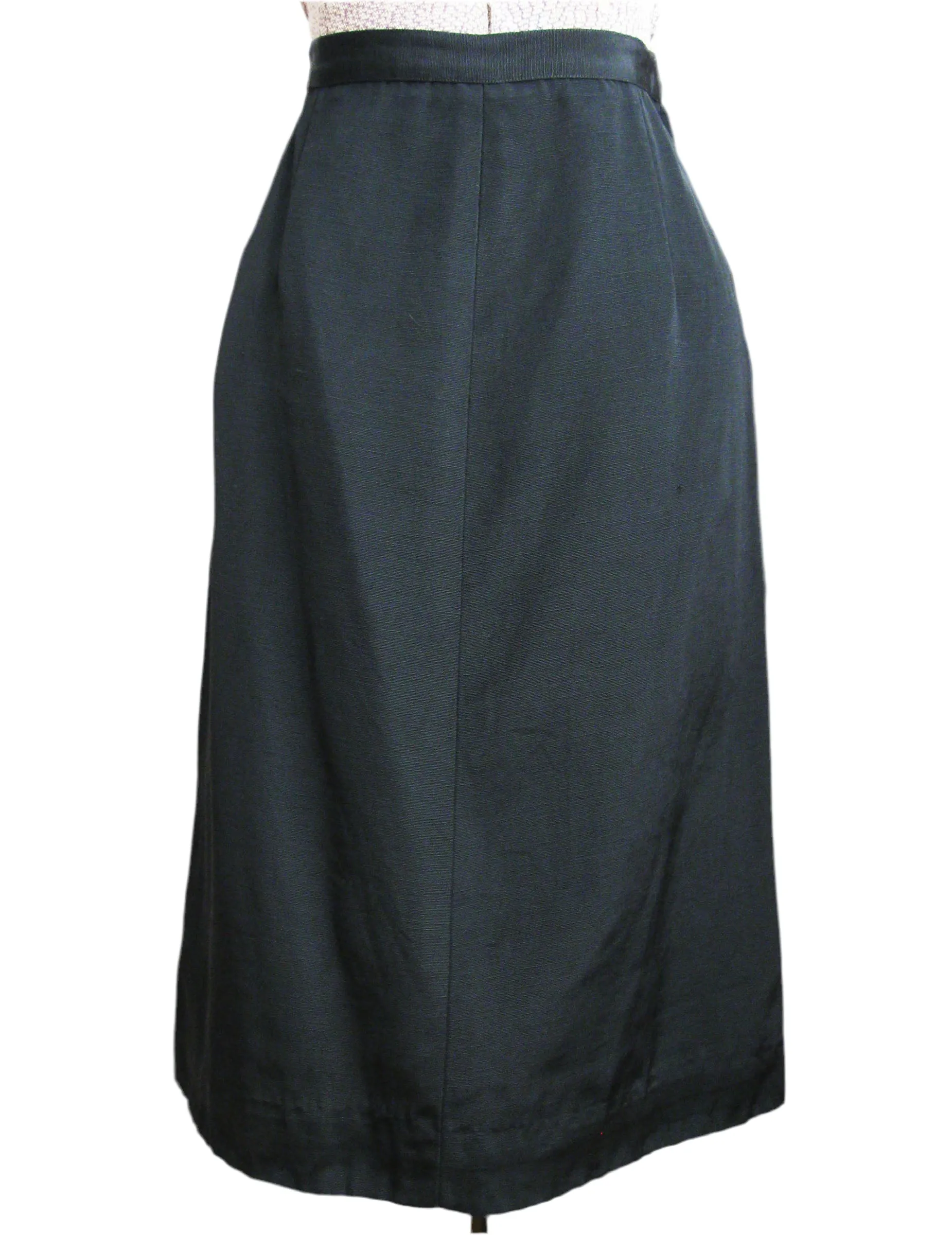 Black Faille 1940s A-Line Skirt