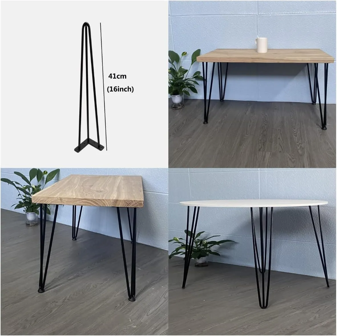 Black Hairpin Table Legs | 3 Rods | Set of 4 | Includes Feet and Screws