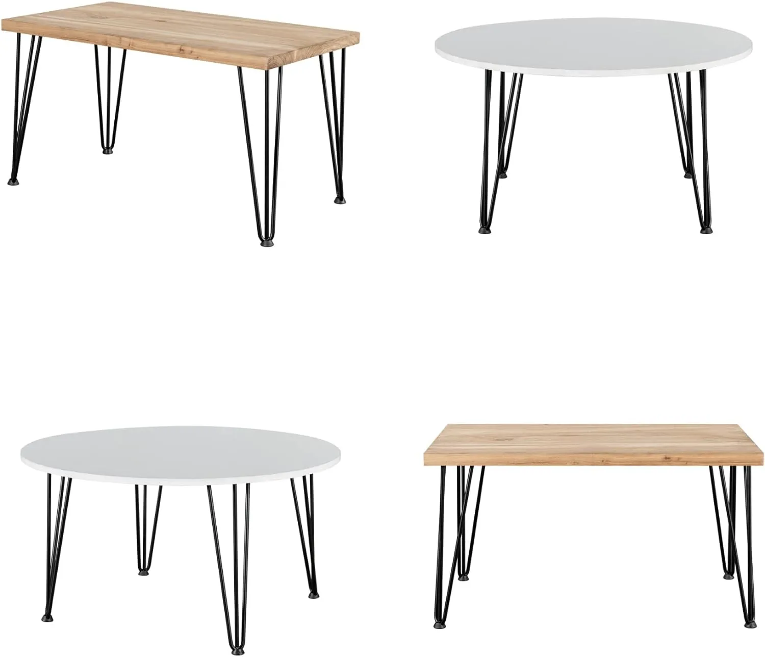 Black Hairpin Table Legs | 3 Rods | Set of 4 | Includes Feet and Screws