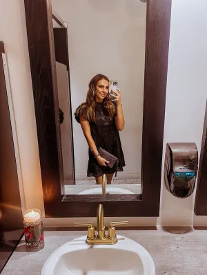 Black Metallic Holiday Ruffle Dress