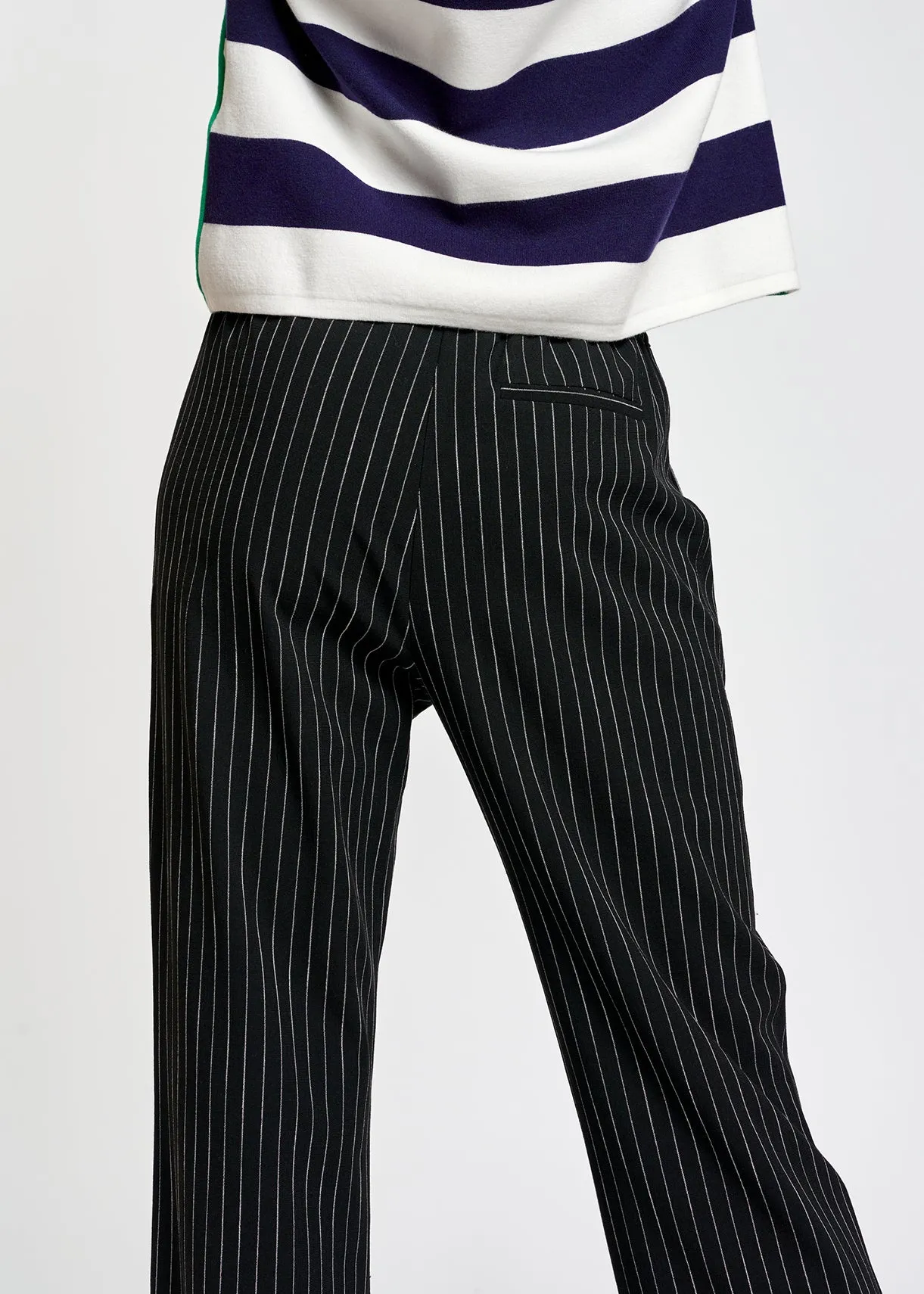 Black pinstripe wide-leg pants