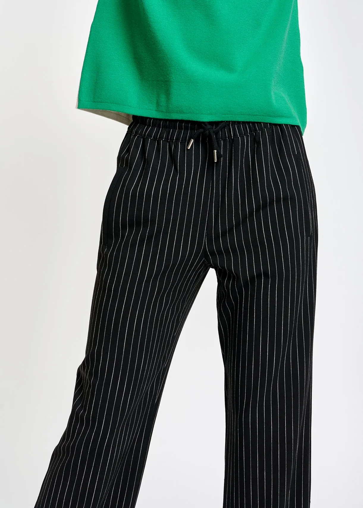 Black pinstripe wide-leg pants