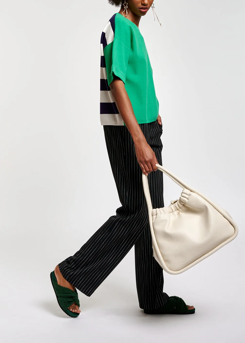 Black pinstripe wide-leg pants