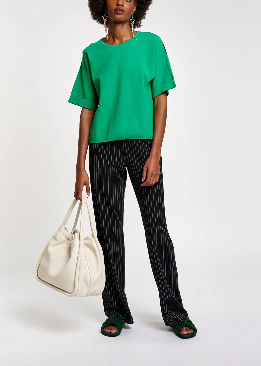Black pinstripe wide-leg pants