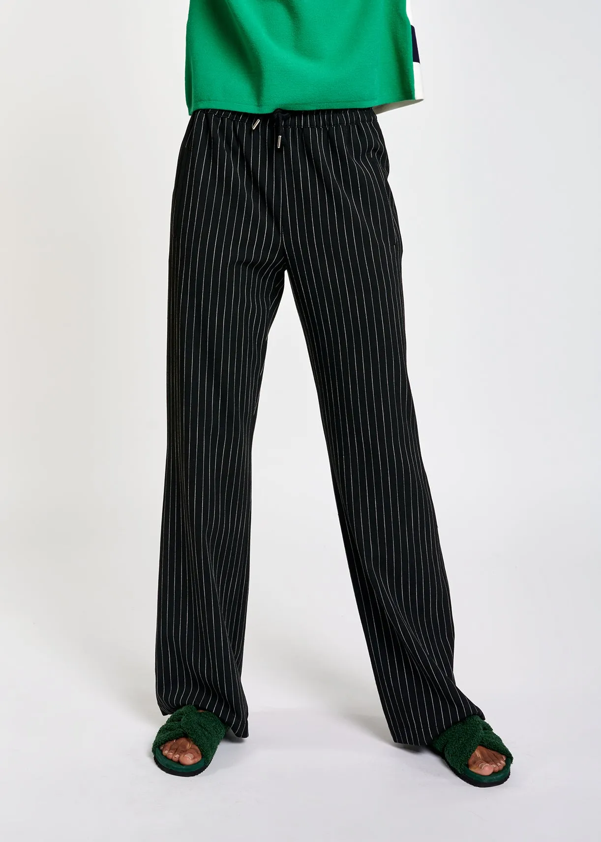 Black pinstripe wide-leg pants