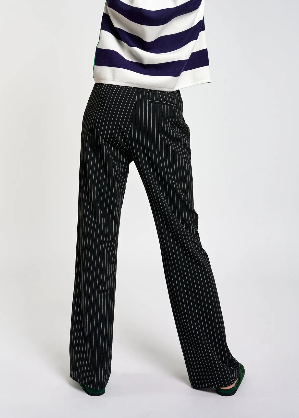 Black pinstripe wide-leg pants