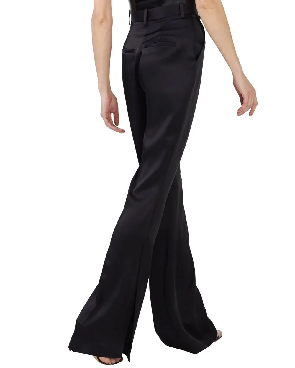 Black Satin High Rise Flare Pant