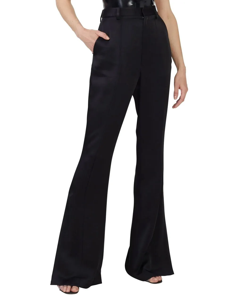 Black Satin High Rise Flare Pant