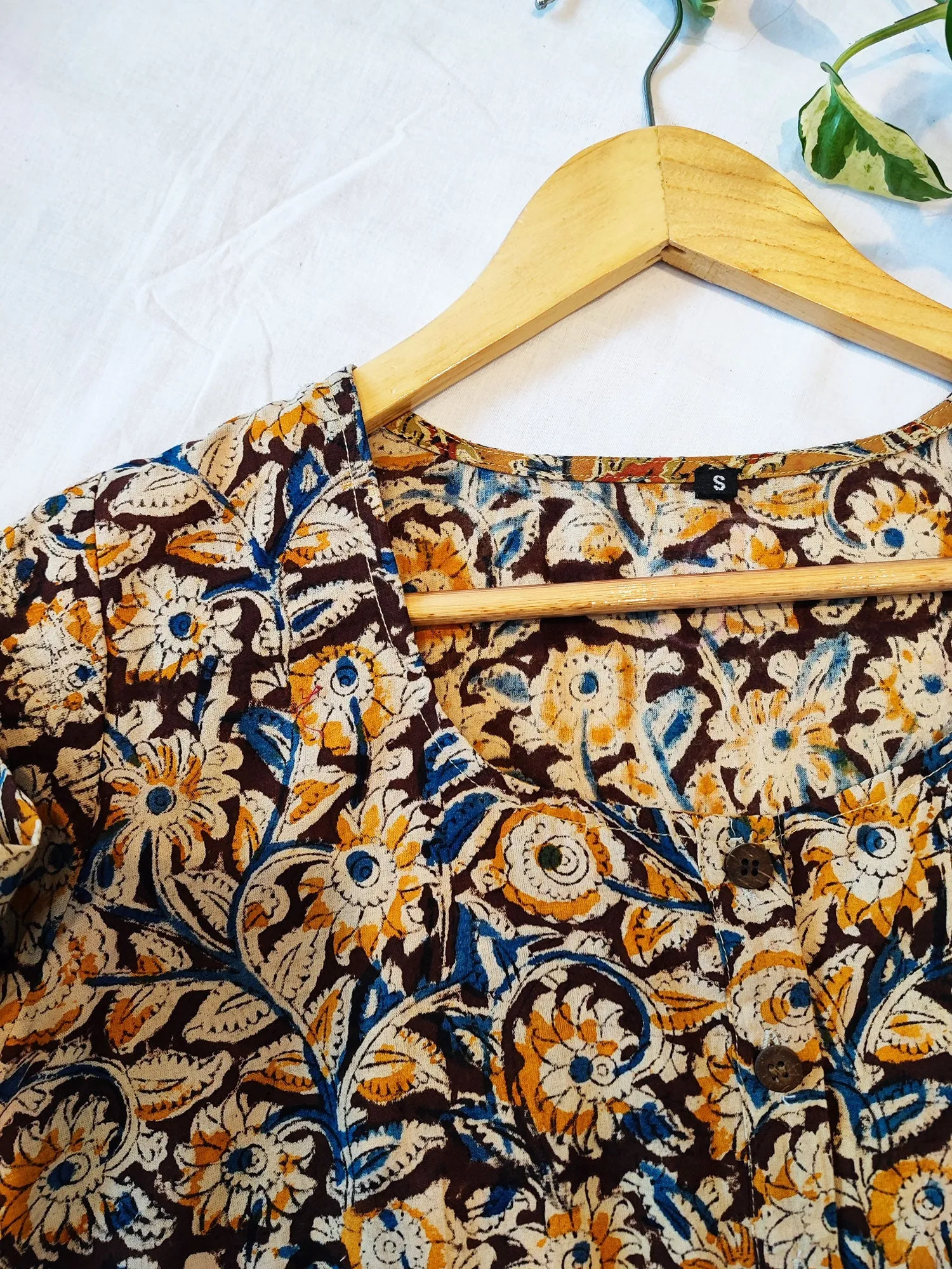 Blue & Yellow Cotton Handblock Printed Contemporary Blouse/ Crop Top