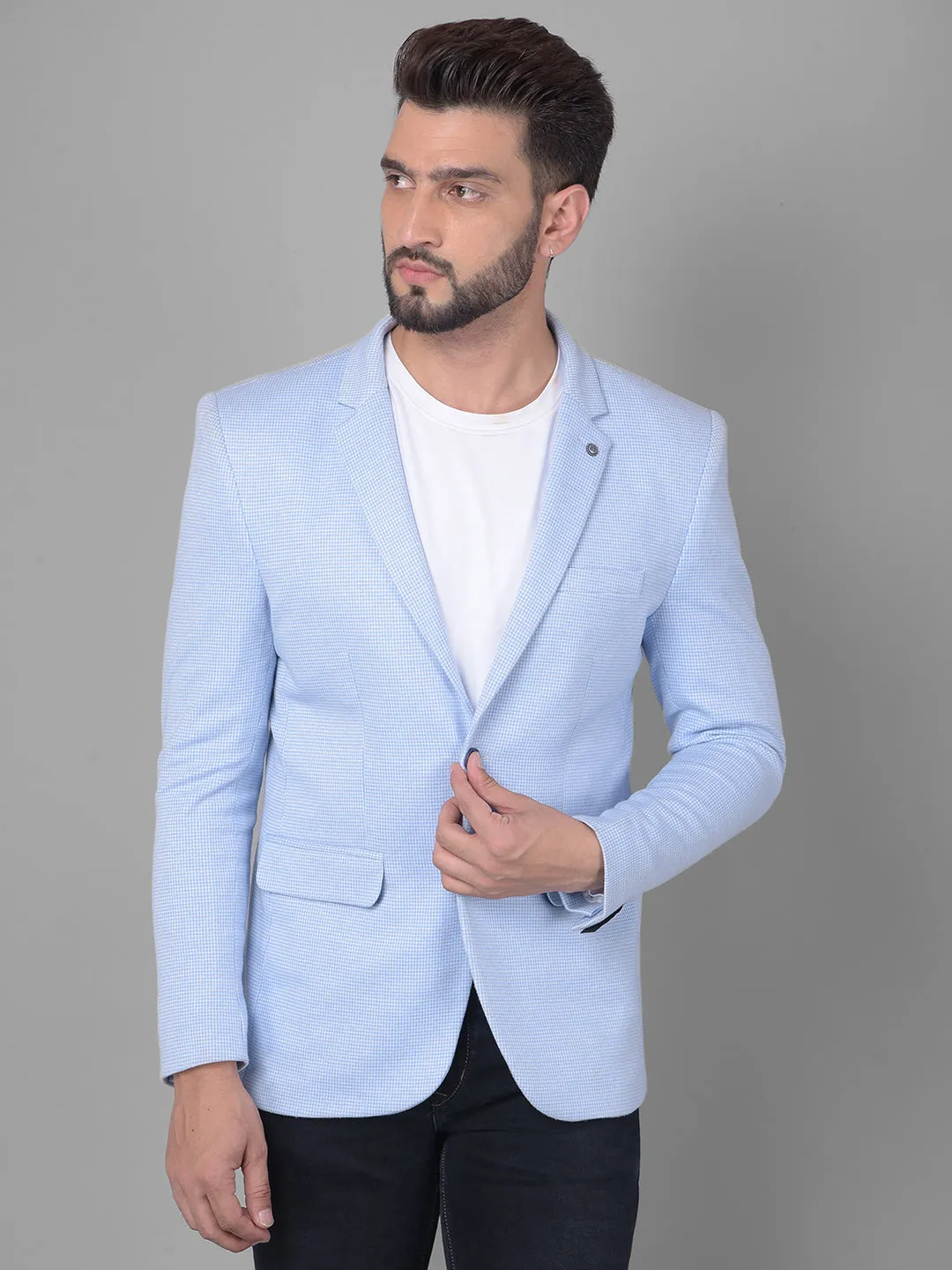 Blue Checked Single Breasted Blazer