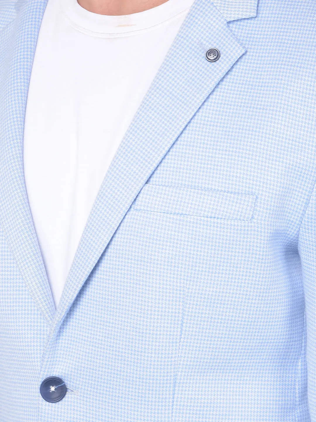 Blue Checked Single Breasted Blazer