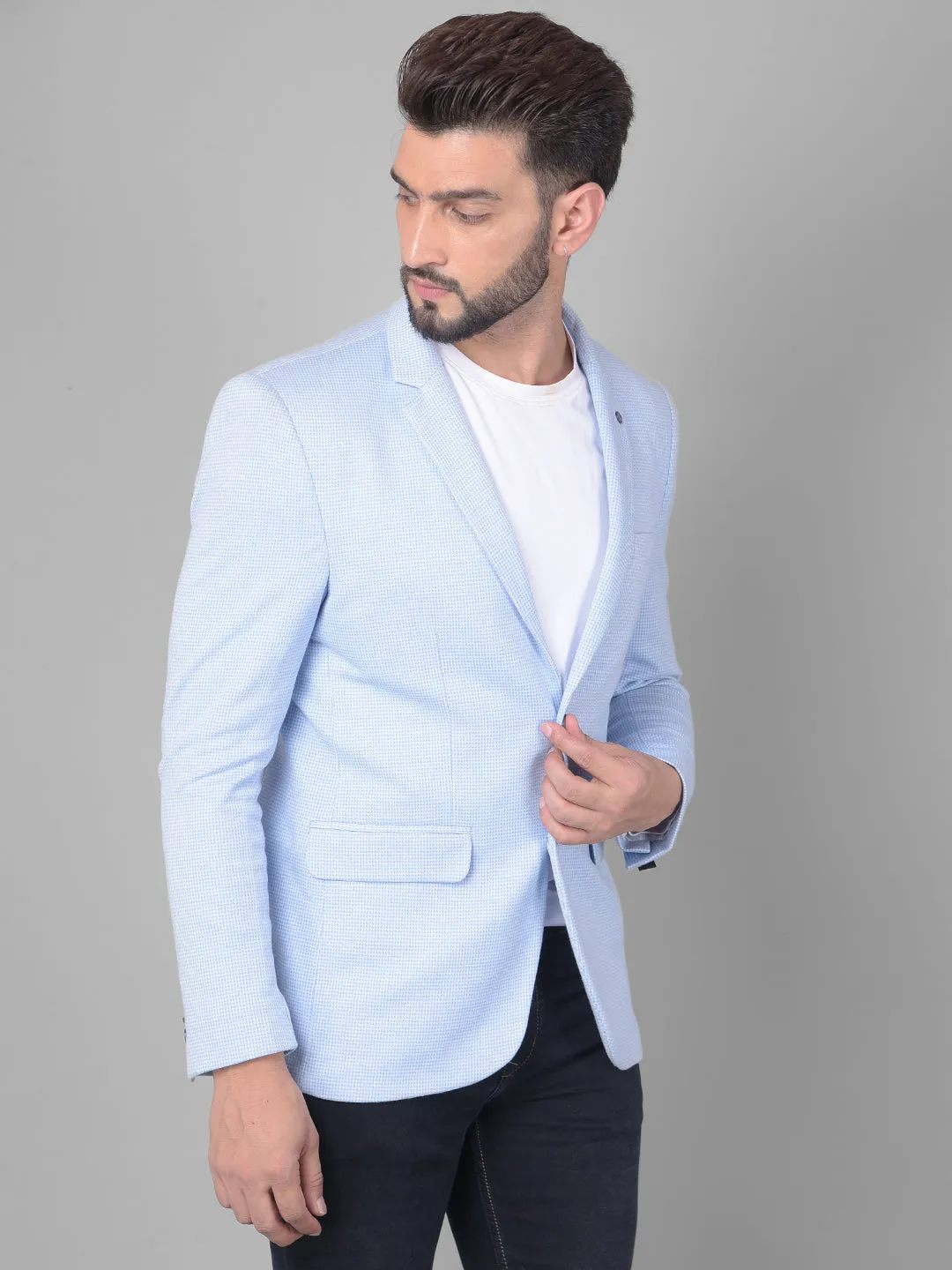 Blue Checked Single Breasted Blazer