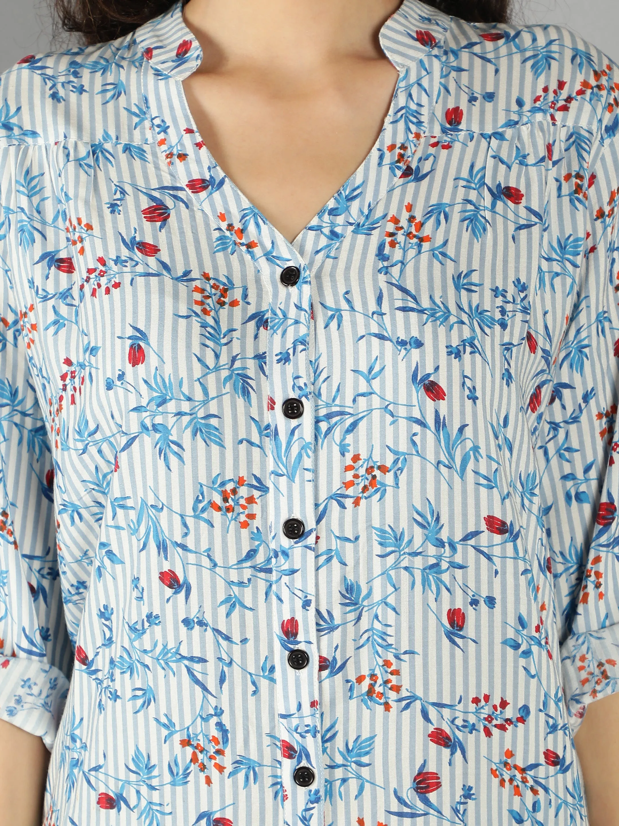 Blue Floral Smart Casual Long Shirt