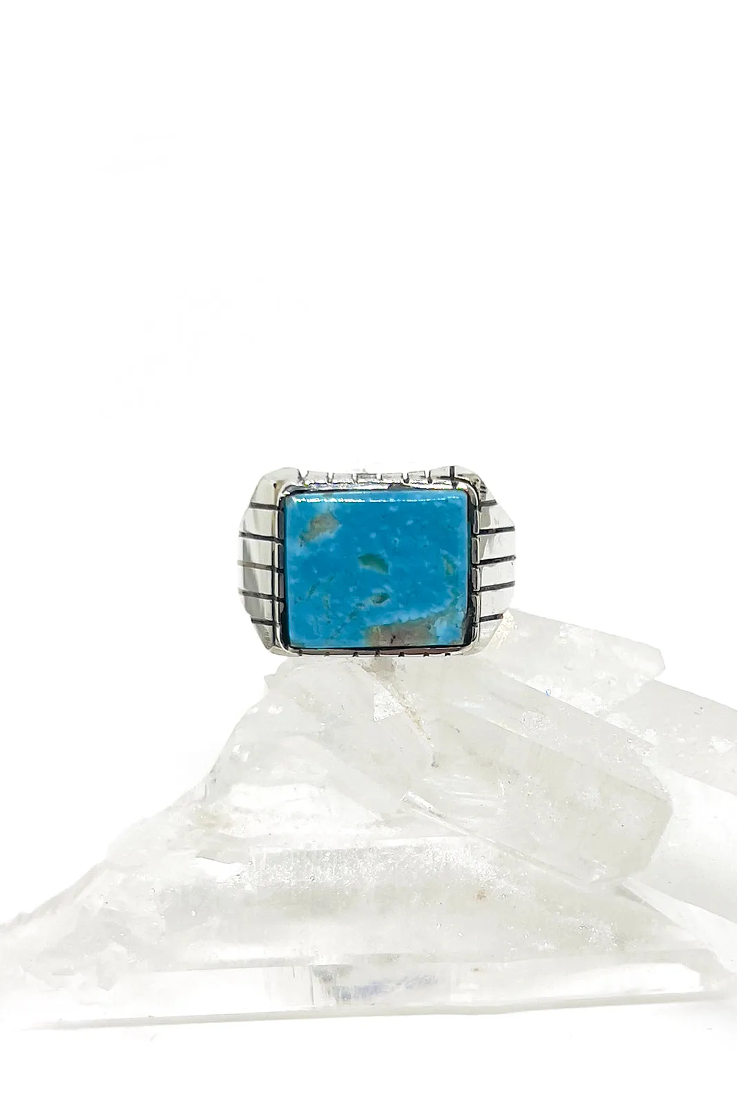 Blue Turquoise and Sterling Silver Men's Ring (Size 10 ½)