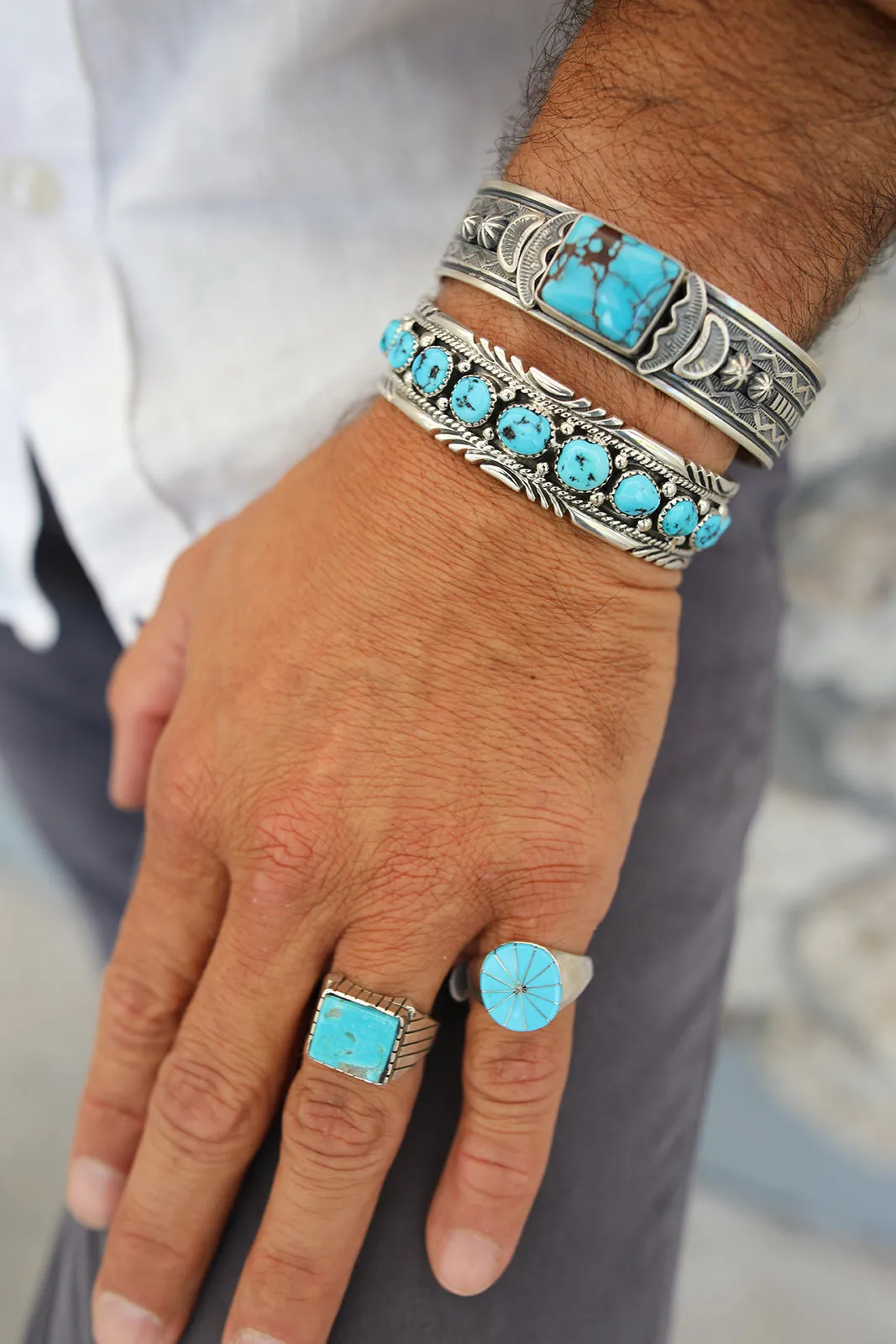 Blue Turquoise and Sterling Silver Men's Ring (Size 10 ½)