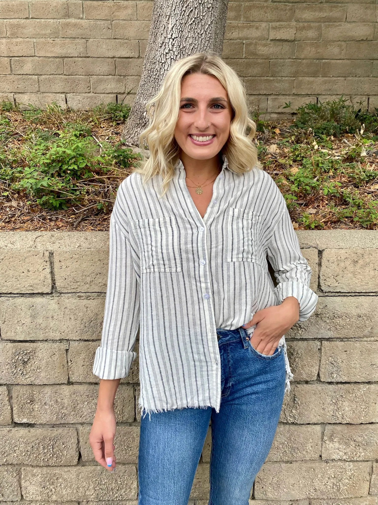 Blurred Lines Button Up