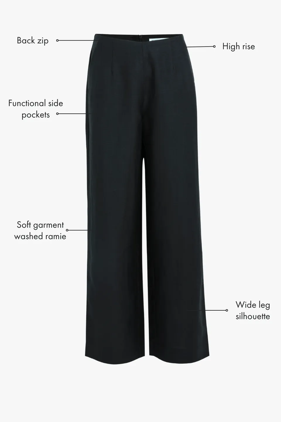 Boulevard Black Linen Viscose Wide Leg Pants