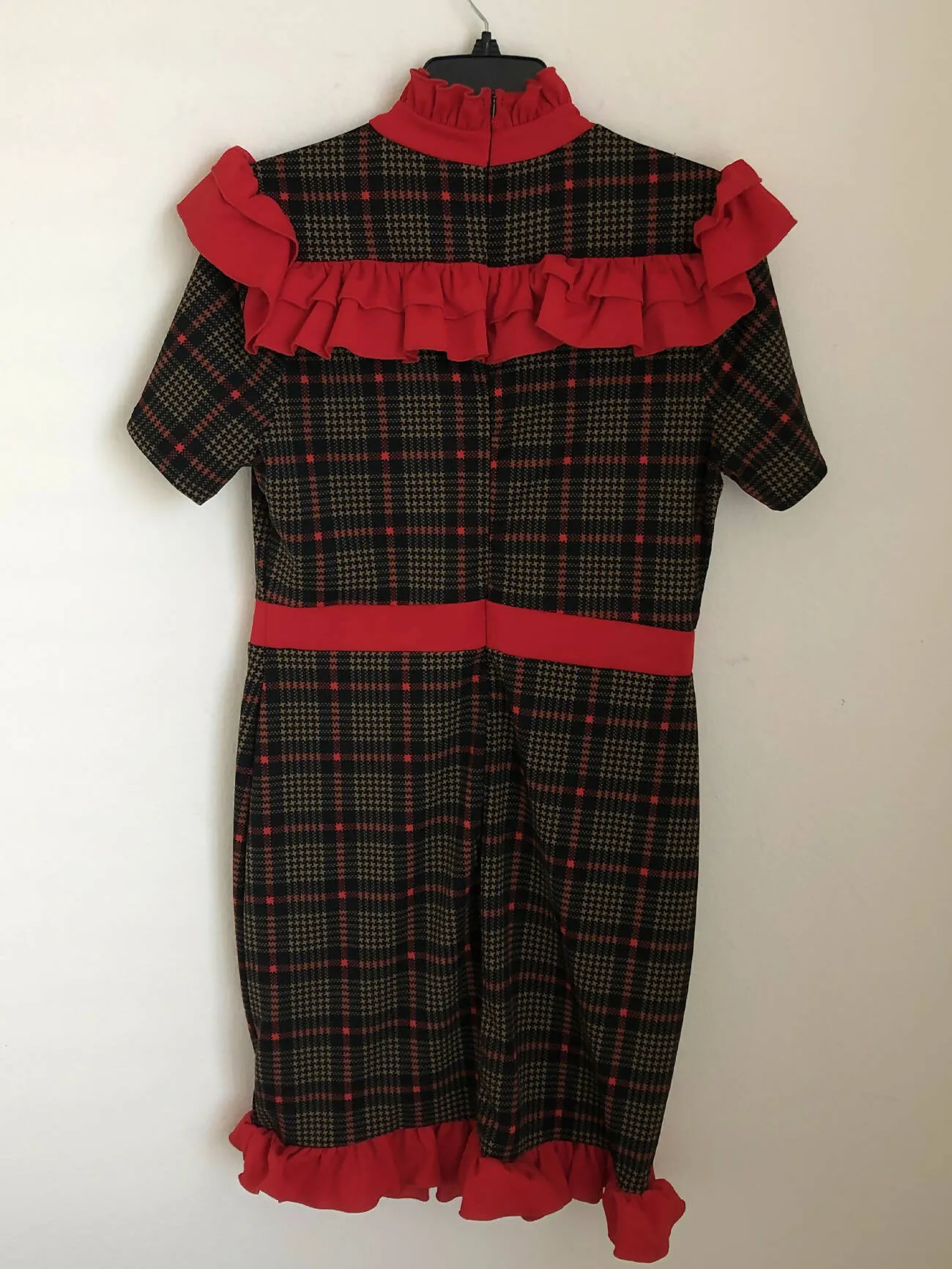 Bow tie cute ruffle plaid dress