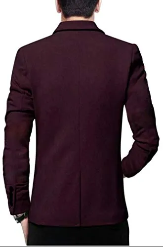 BREGEO Men's Slim Fit Single Breasted Blazer(Wine_40)
