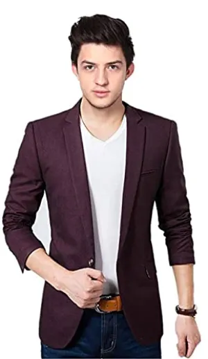BREGEO Men's Slim Fit Single Breasted Blazer(Wine_40)