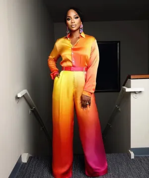 BruceGlen Prism Sunrise Cupro Orange Gradient Pants