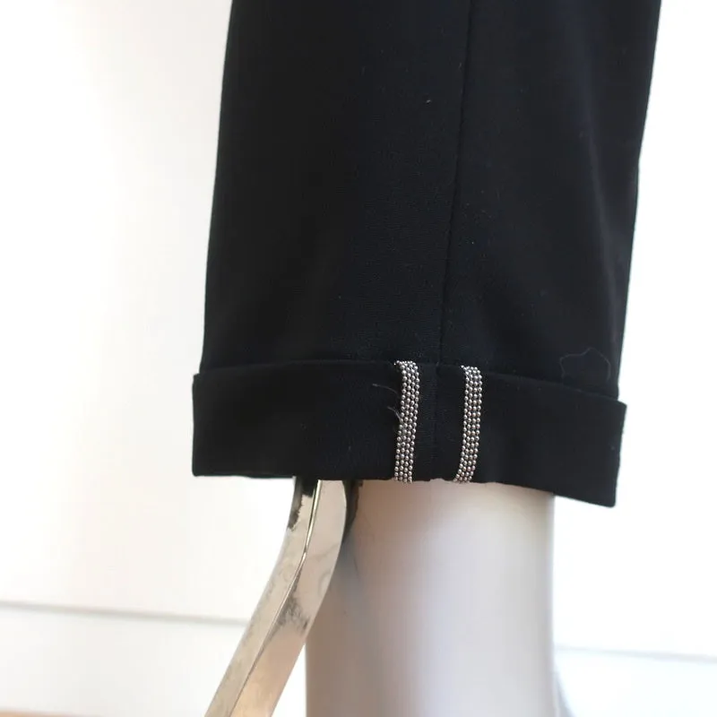 Brunello Cucinelli Monili-Trim Cuffed Pants Black Stretch Wool Size US 4