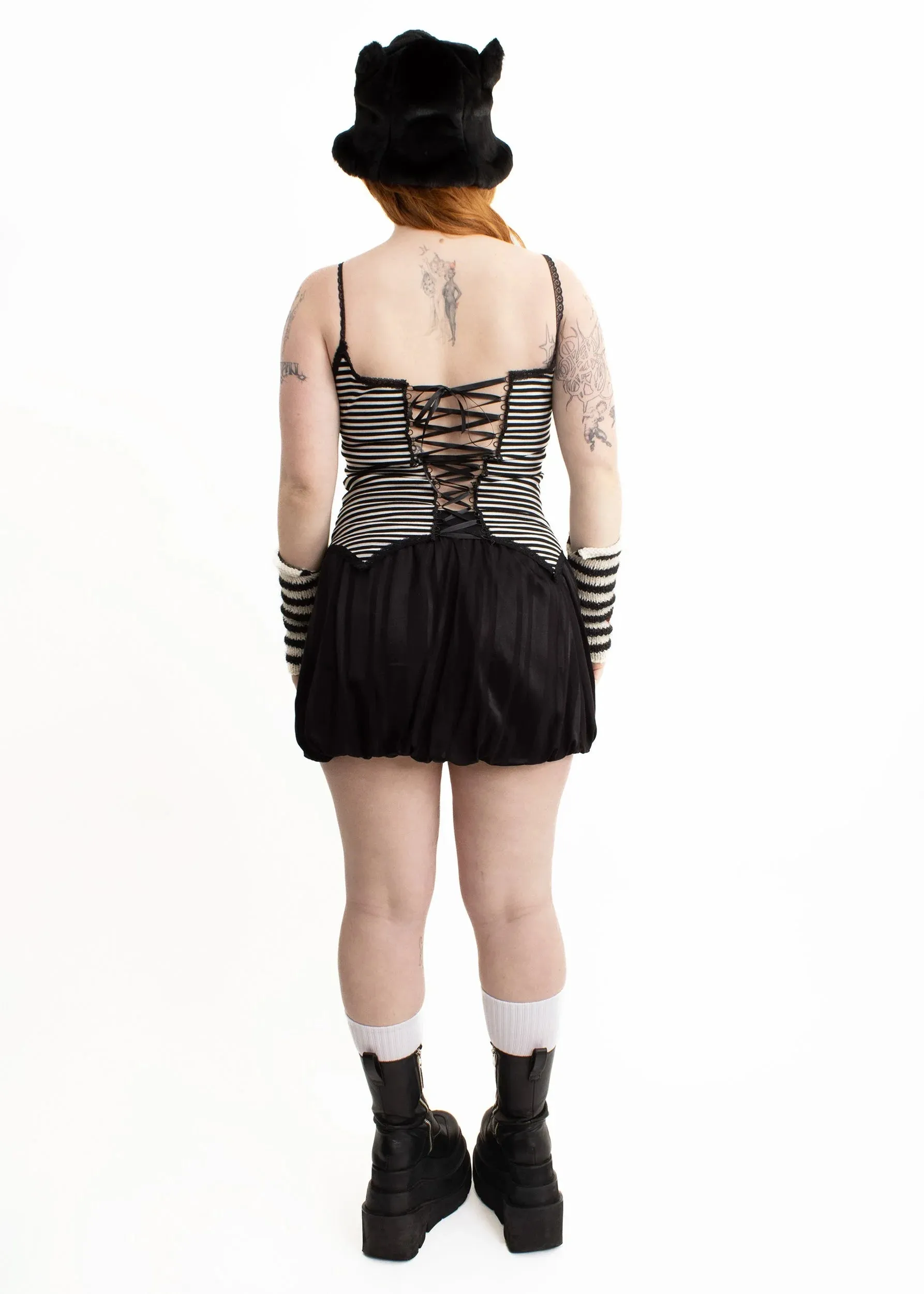 Bubble Skirt- black on black stripe