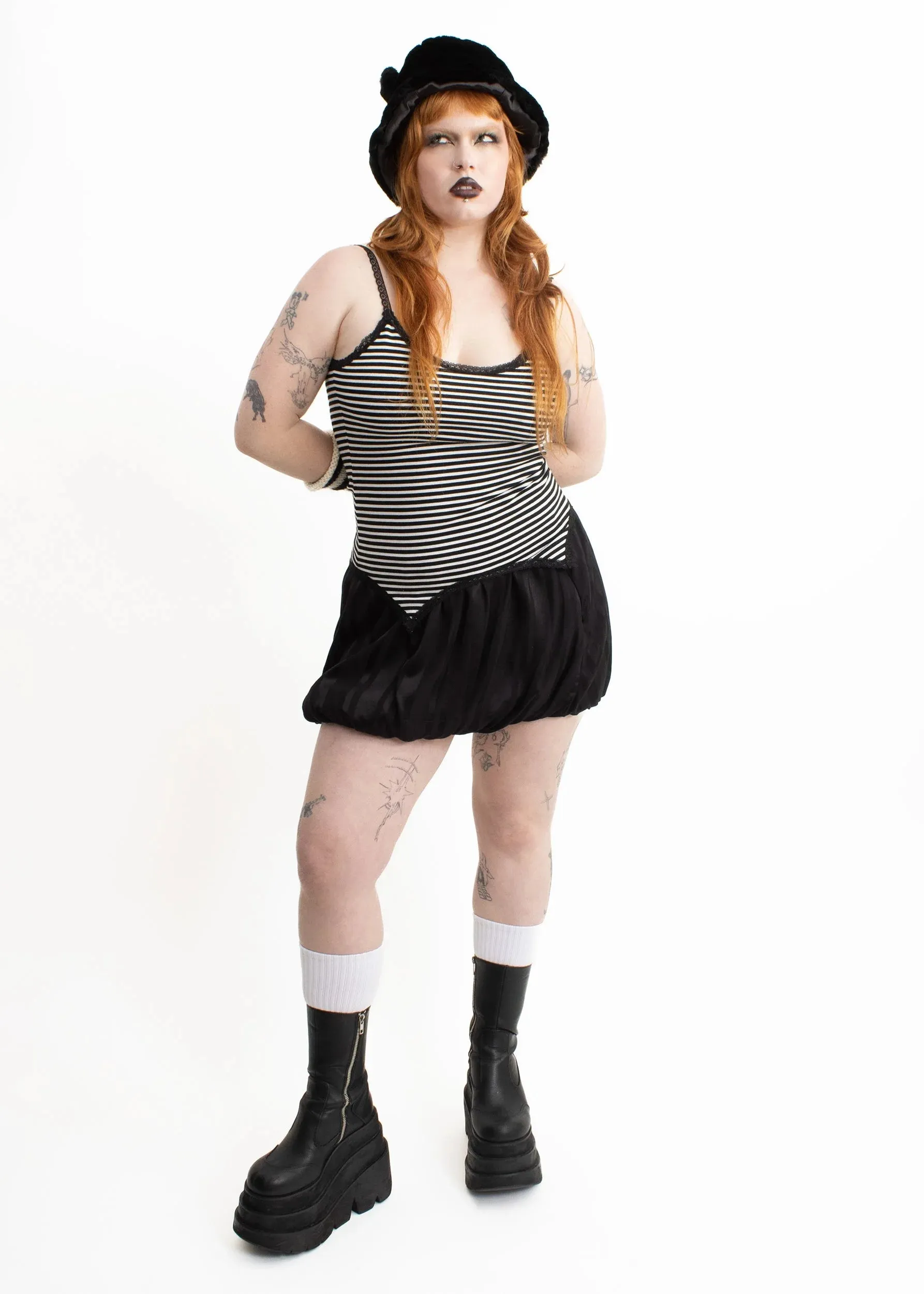 Bubble Skirt- black on black stripe