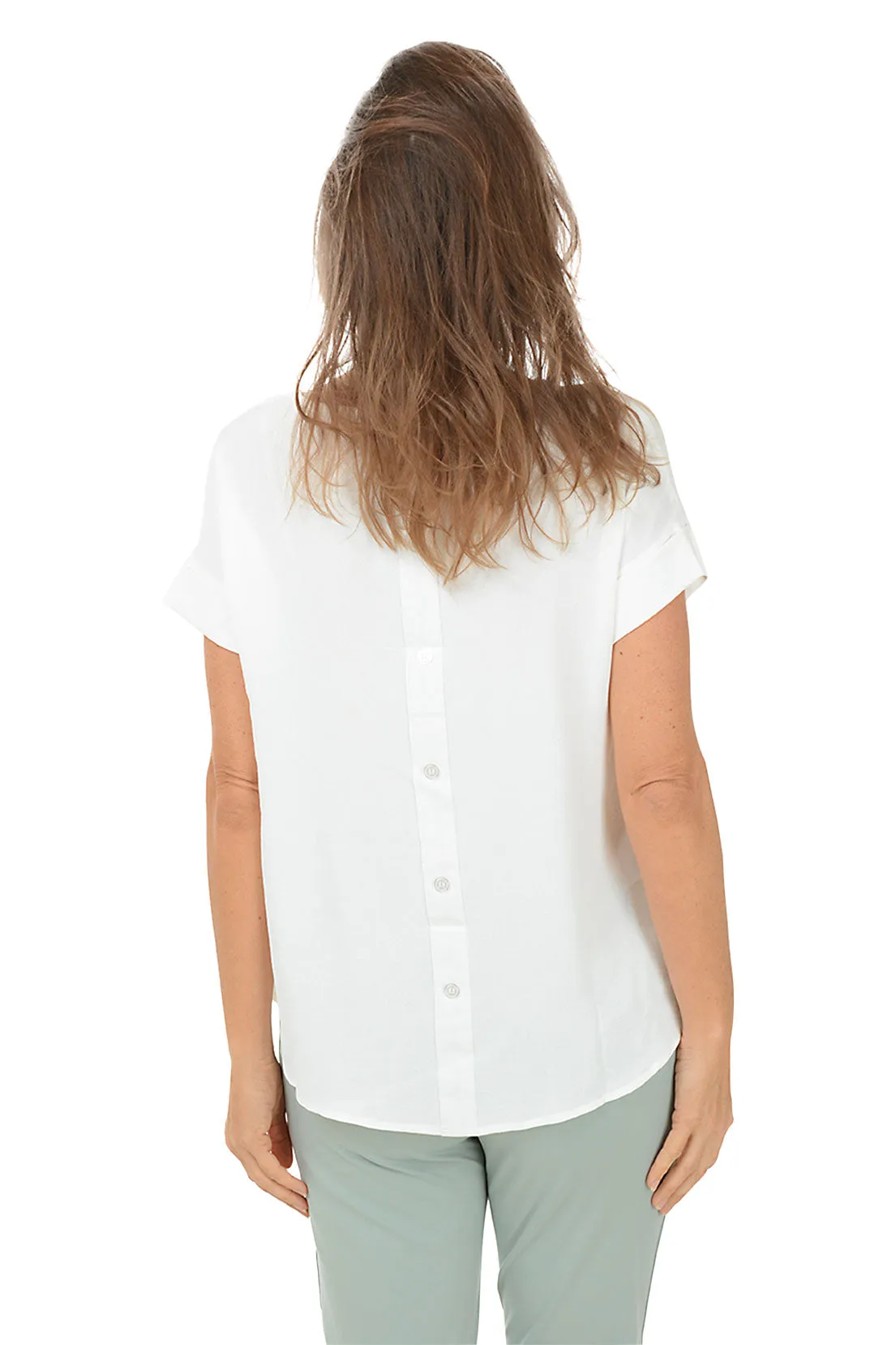 Button Back Rolled Short Sleeve Blouse