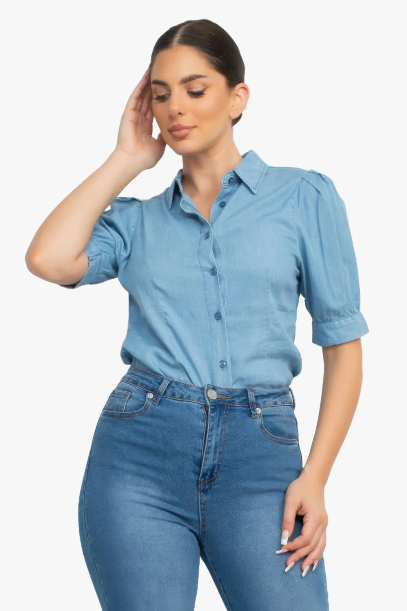 Button-down Denim Shirt Top