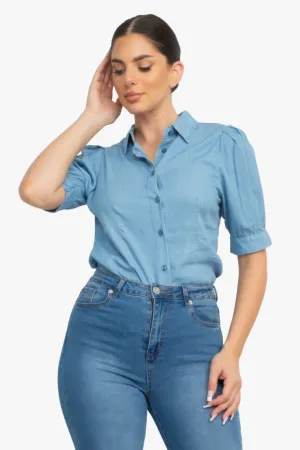 Button-down Denim Shirt Top